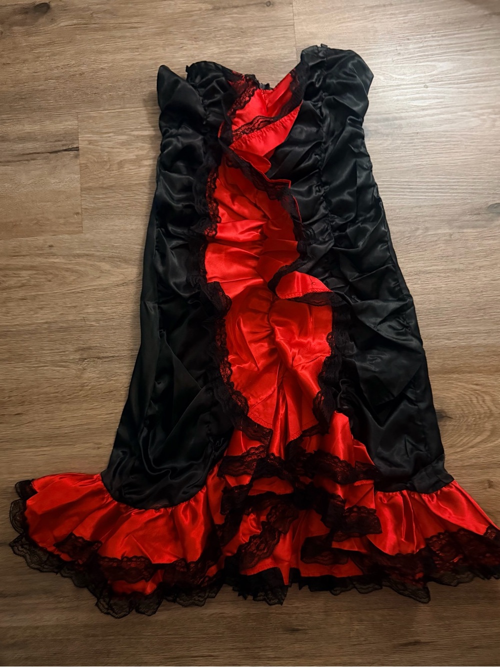 Womenβs Ruffled Satin Black and Red Flamenco-Style Skirt Halloween costume